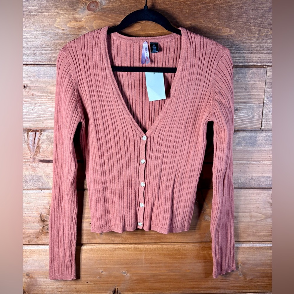 Love By Design Light Rust Ribbed Cardigan Sweater